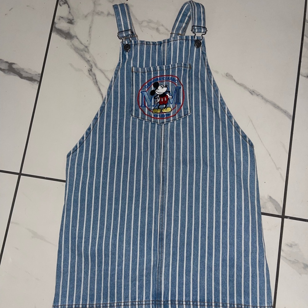 Disney Mickey Stripped Denim Overall Mini Dress